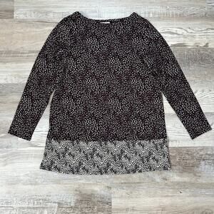 NWT J.Jill Maroon Print Tunic Top Small Pima Cotton Modal Long Sleeve Blouse